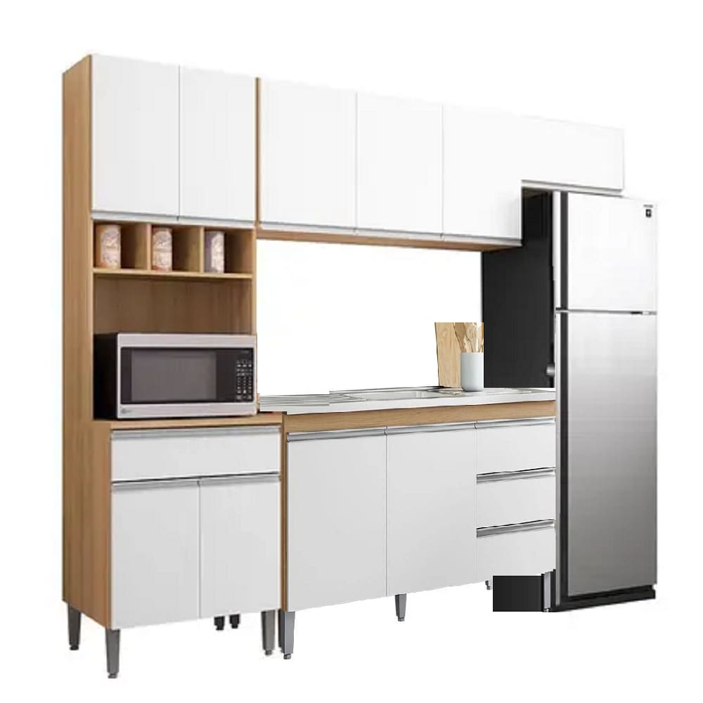 Cozinha Modulada Completa Andréia 240cm Sem Tampo - Amêndoa Branco AJL