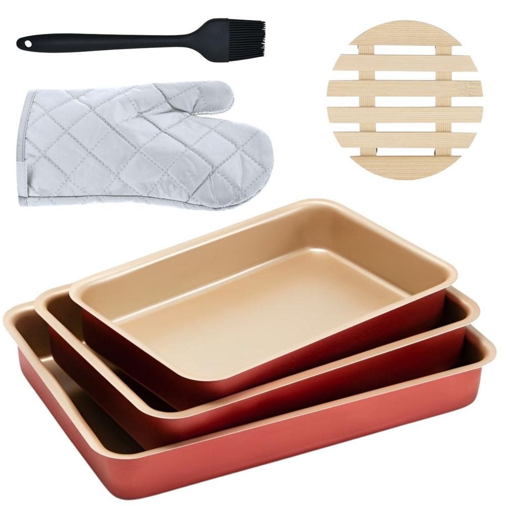 Jogo Assadeira Alta 3 Peças + Luva + Pincel +Descanso Panela