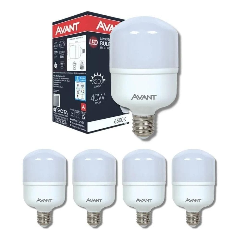 2X Kit 5 Lâmpada 40W Alta Potência Branco Frio 6500K E27 Cor