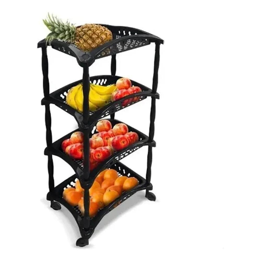 10X Fruteira Organizador Preto 4 Andares Cestos Com Rodinhas