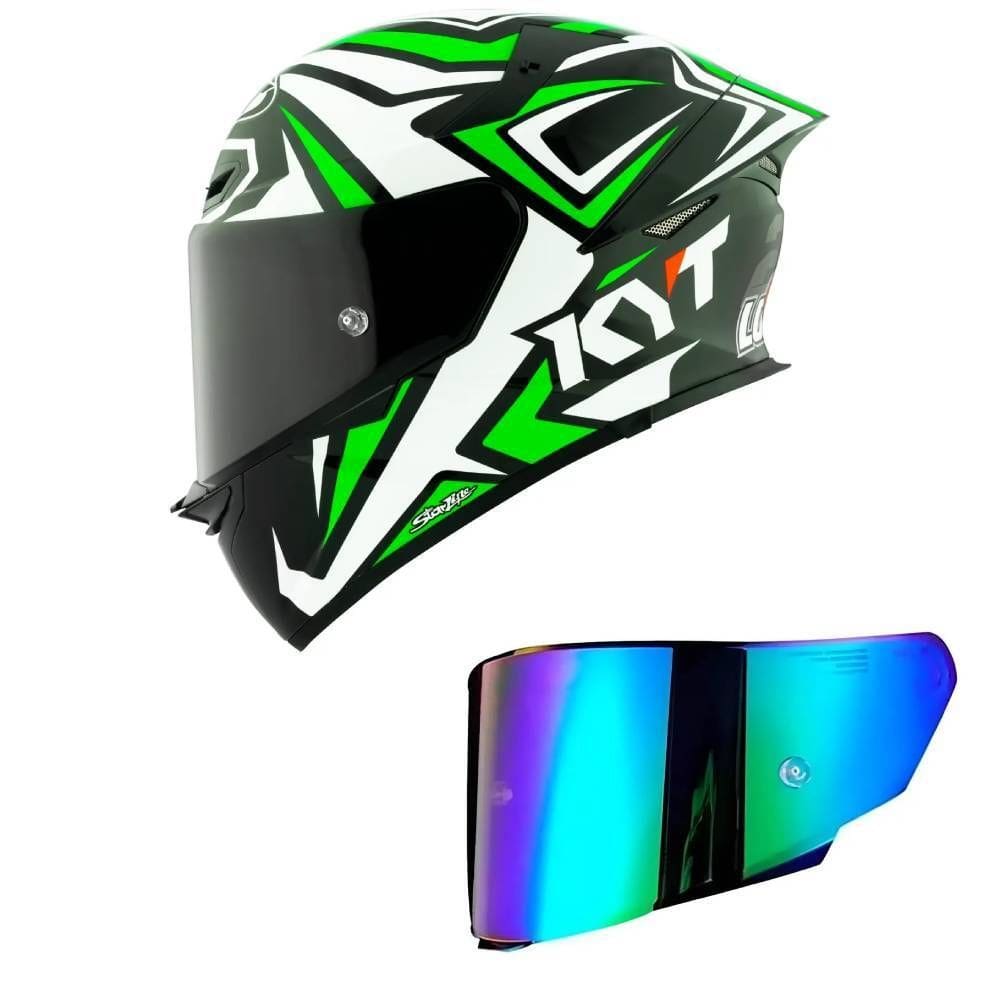 Capacete KYT TT Revo Alex Lowes 2024 Preto Branco e Verde Mais Viseira Camaleão