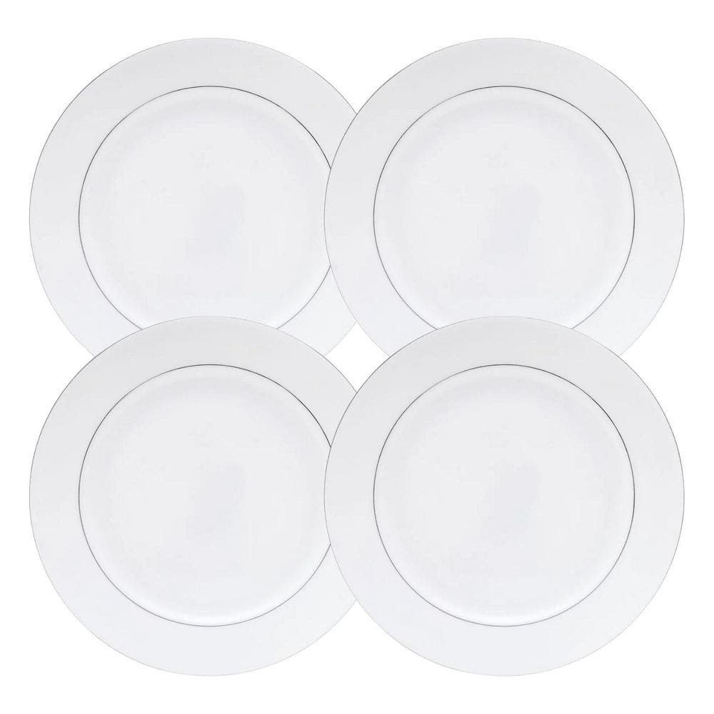 Jogo De Pratos Fundo Kit 4Pcs 21Cm Borda Prata Mônaco Branco