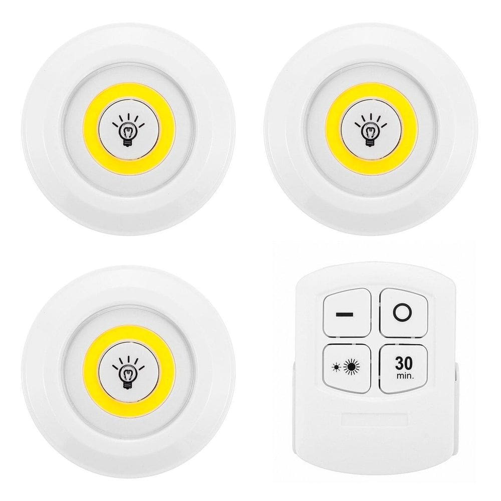 Kit Luminárias 3X Led Spot Sem Fio Controle Remoto Branco