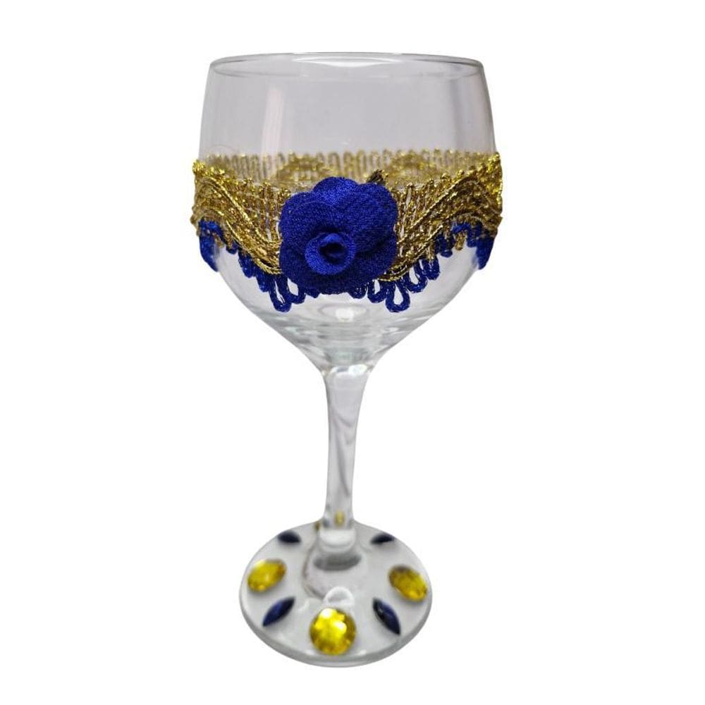 Taça Royal Cigana Santa Sara Azul Flor Vidro + Presente
