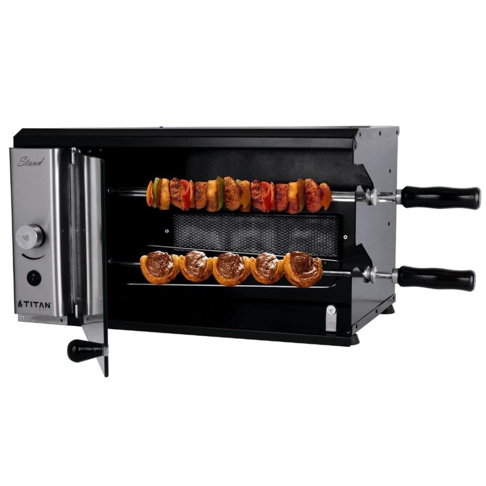 Churrasqueira A Gás Rotativa 2 Espetos Gn 127V Stand Preto