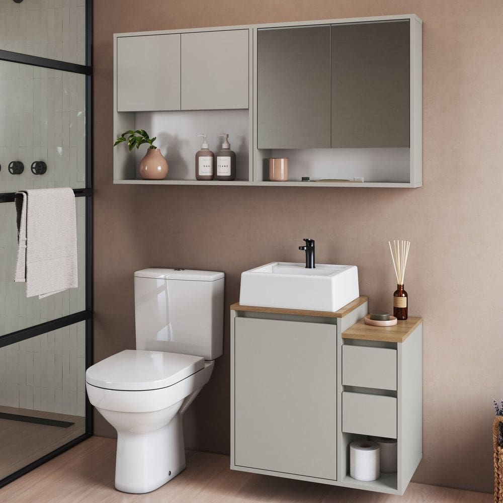 Conjunto para Banheiro 120cm com 3 Peças Gabinete Suspenso com Cuba Bahamas Arenas