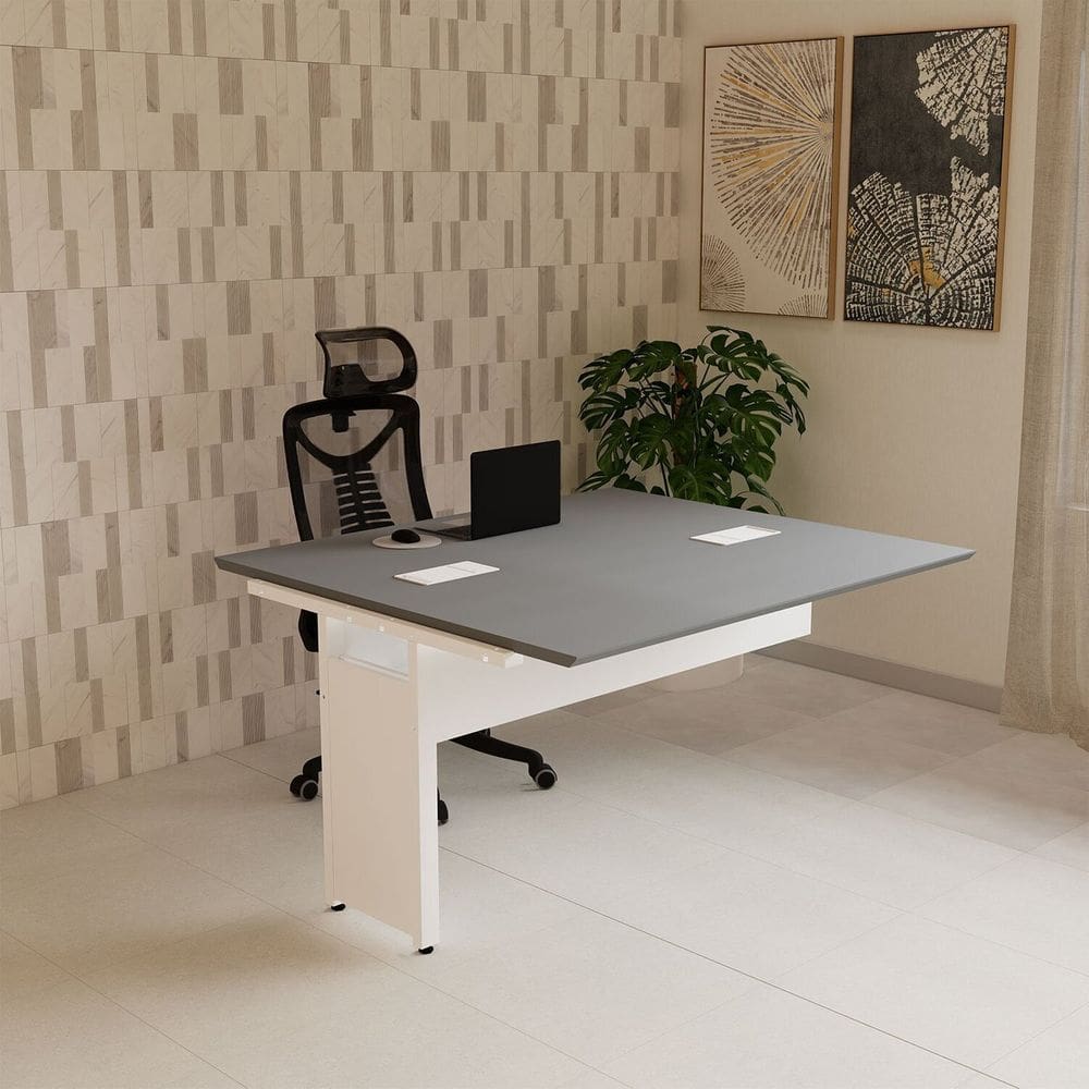 Mesa Escrivaninha Auxiliar 135cm Plataforma Dupla de Acoplar para Escritório Corporate Cinza Sagrado / Branco