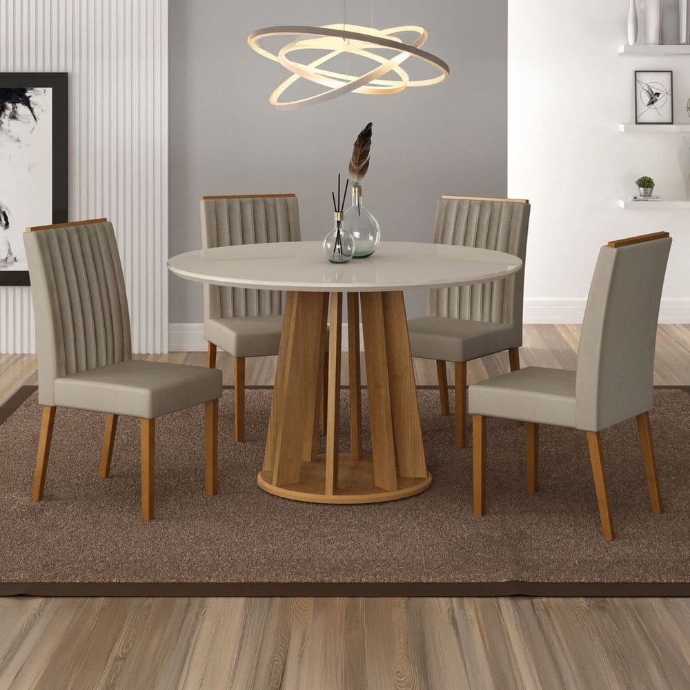 Conjunto Mesa Rose com 4 Cadeiras Mari Cinamomo/Off White/Bege