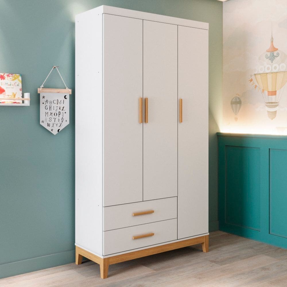 Guarda-roupa de Bebê 3 Portas Hellen Branco/Bétula