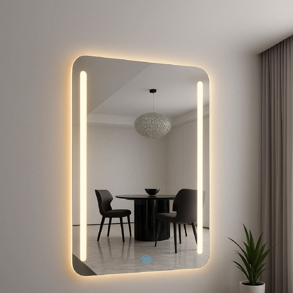 Espelheira Retangular 70x50cm Touch Led 3000k Crys espelho lapidado