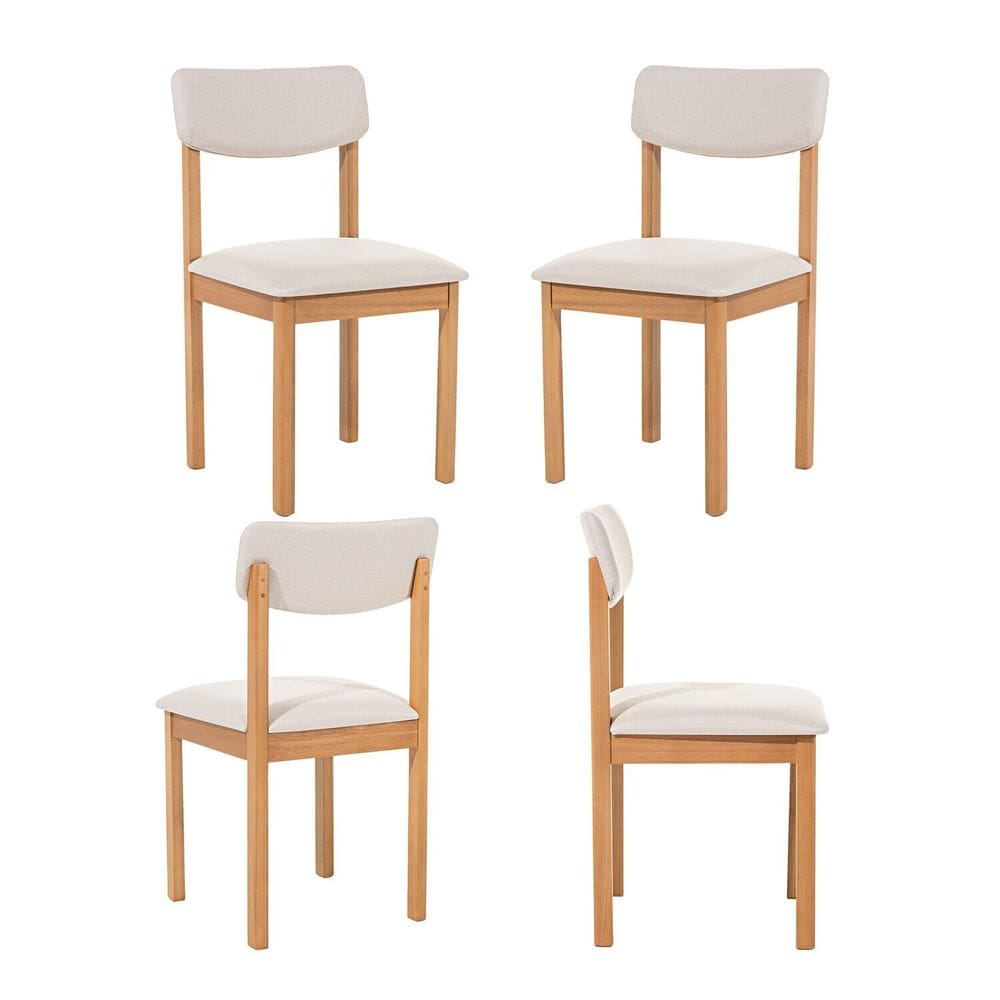 Kit 4 Cadeiras com Encosto e Assento Estofado Florença Cru/Verniz Mel