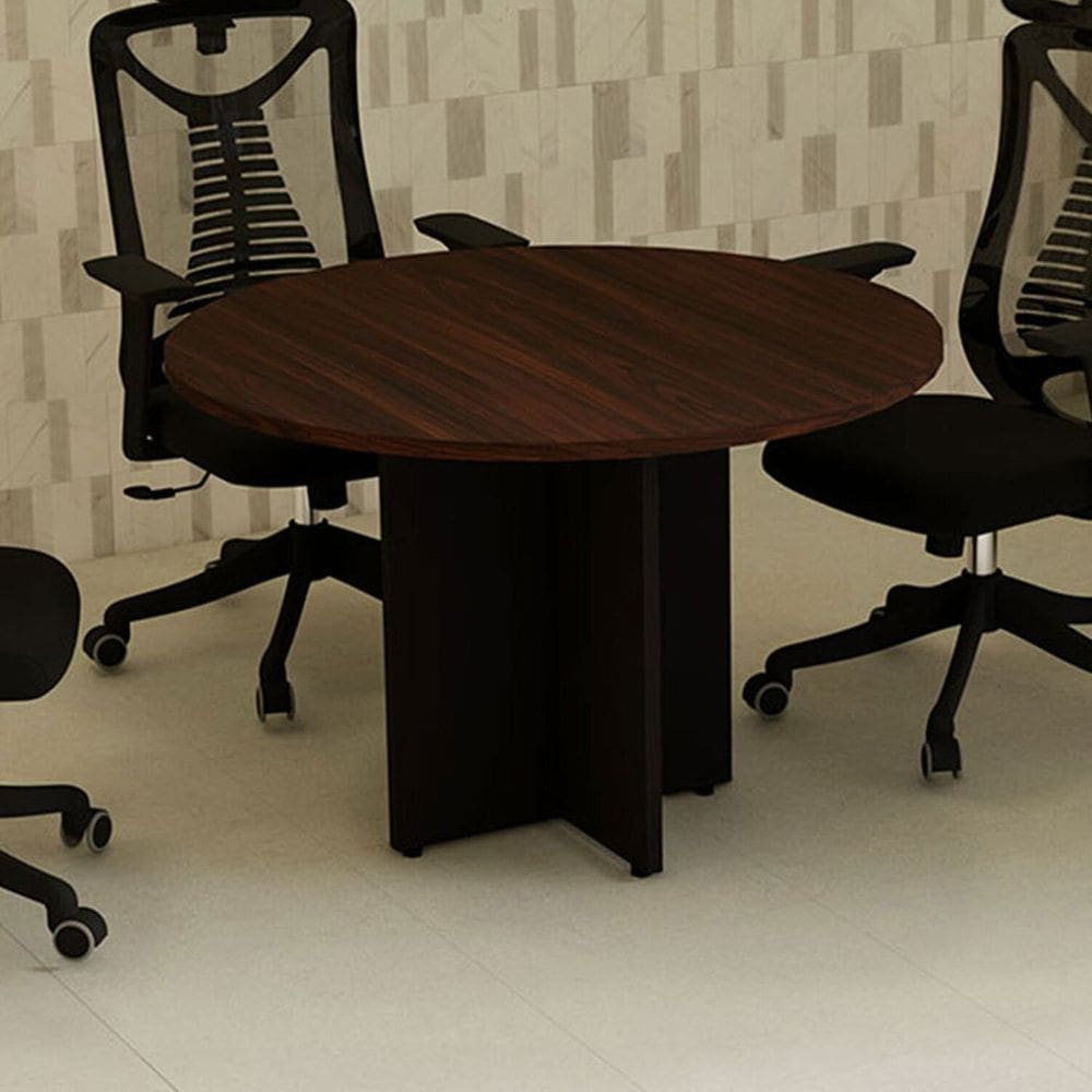Mesa de Reunião Redonda 110cm X 110cm com 4 Lugares e Pés Painel para Escritório Corporate Preto