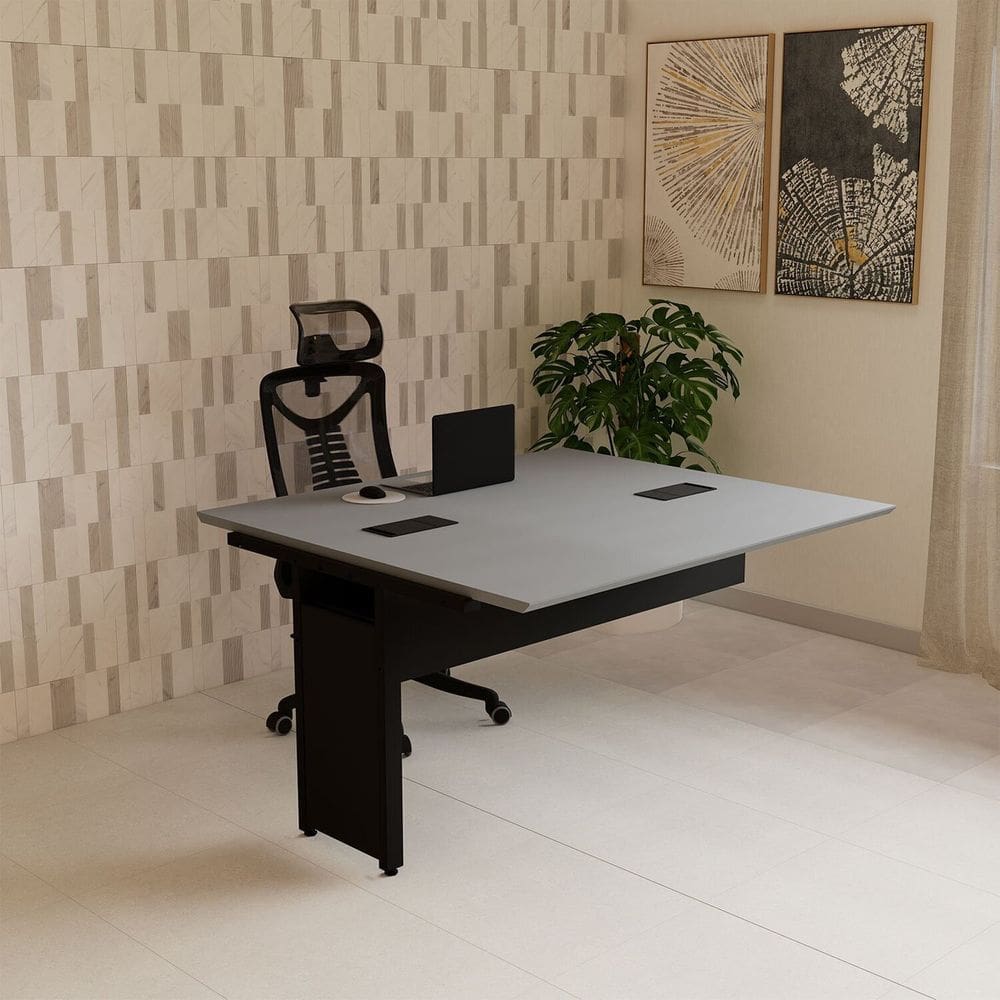 Mesa Escrivaninha Auxiliar 135cm Plataforma Dupla de Acoplar para Escritório Corporate Cinza Sagrado / Preto