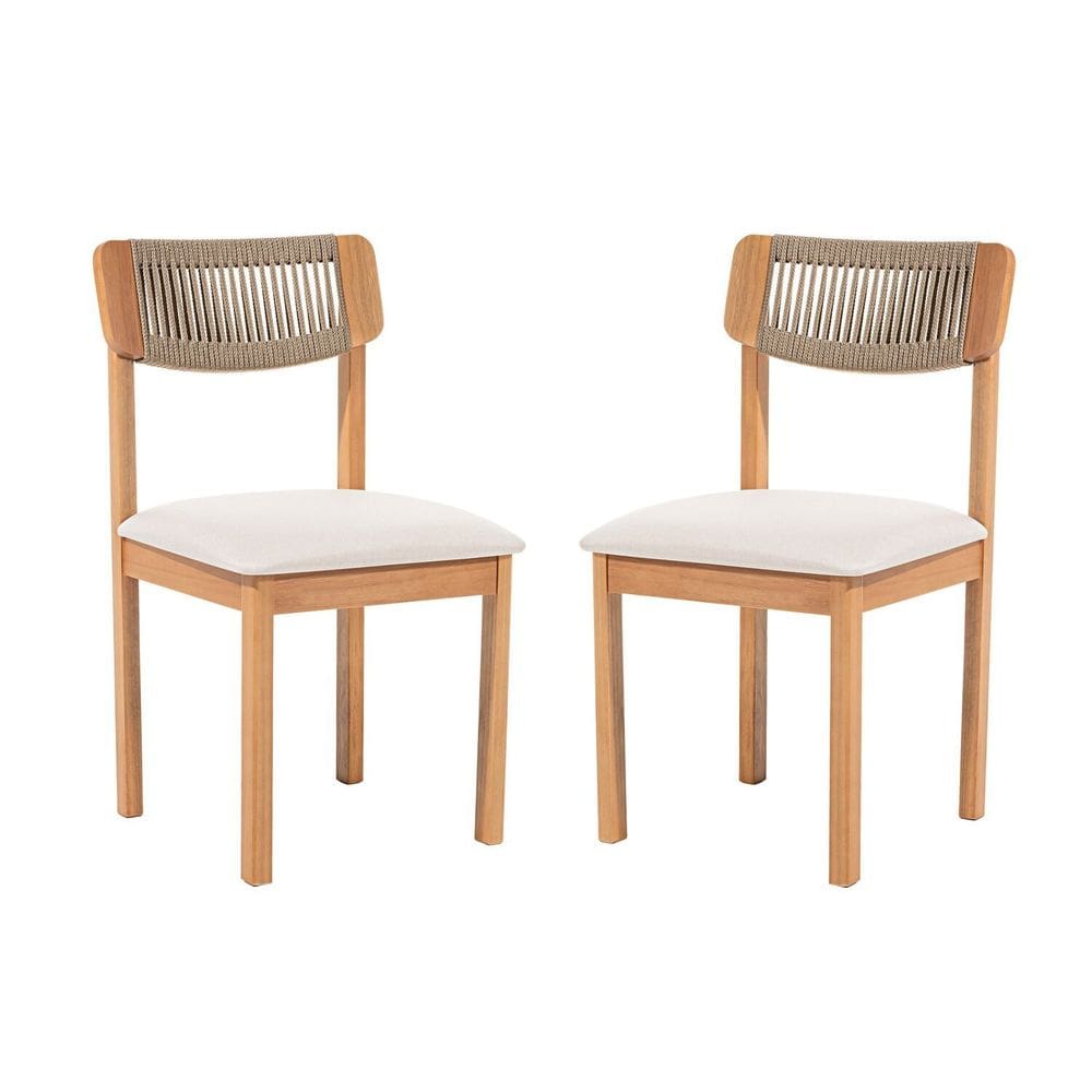 Kit 2 Cadeiras com Encosto Corda Assento Estofado Florença Rami/Cru/Verniz Mel