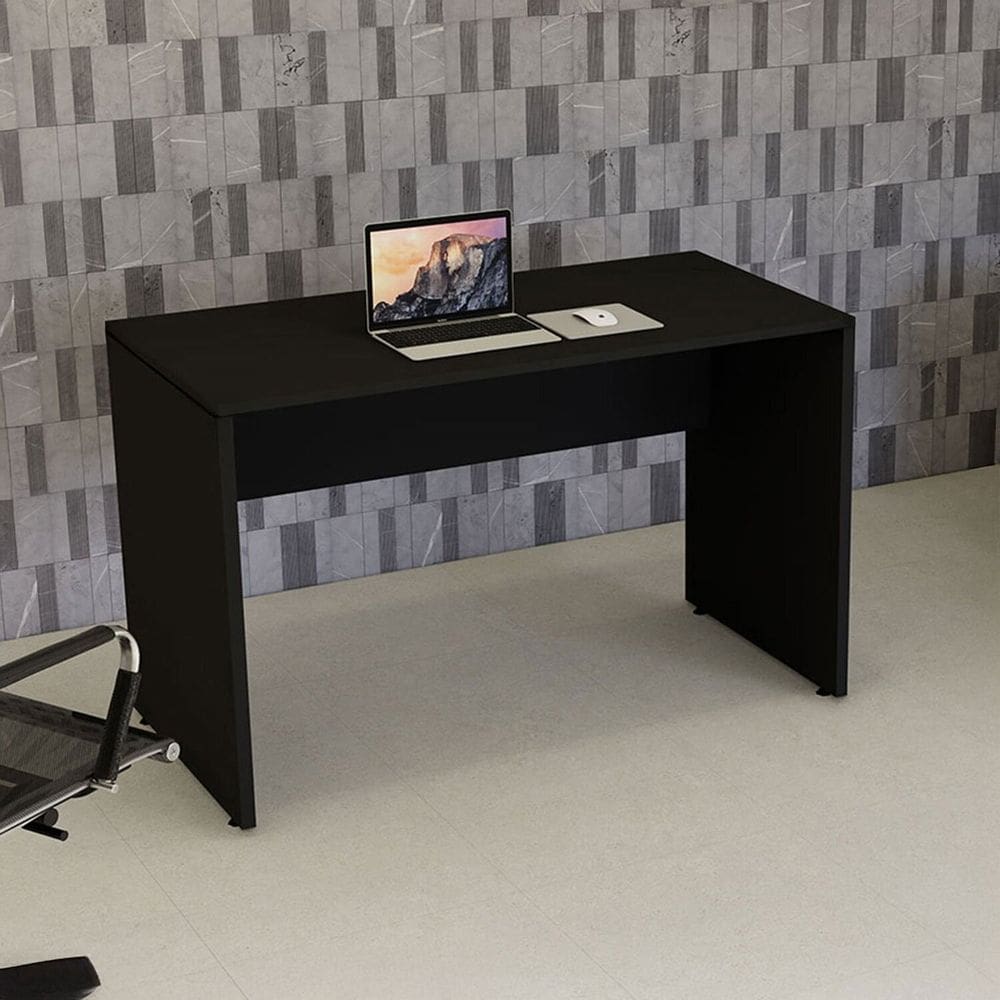 Mesa Escrivaninha Retangular 120cm X 60cm Escritório Pé Painel com Passa Cabos Industrial Executive Preto