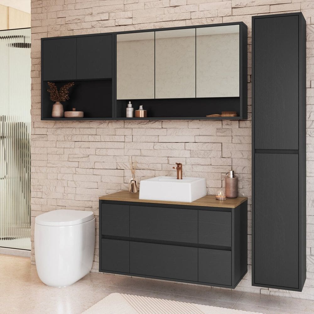 Conjunto para Banheiro 176cm com 4 Peças Gabinete Suspenso com Cuba Berlin Grafite