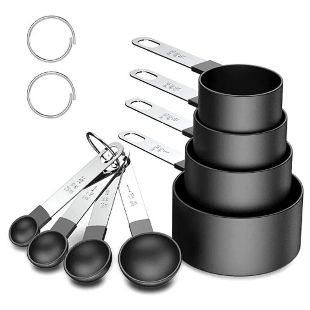 2X Medidor Culinário Inox Colher Copo Xícara Cozinha Cor Pre