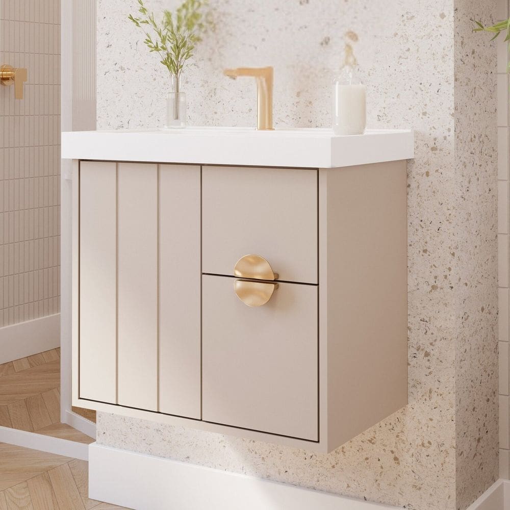 Gabinete para Banheiro 60cm com 1 Porta 2 Gavetas e Cuba de Sobrepor Decor Cappuccino