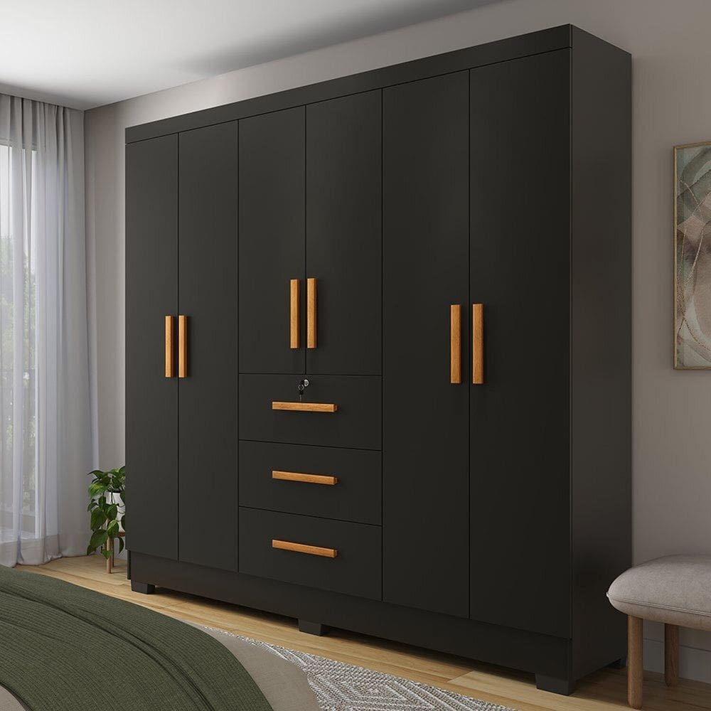 Guarda-roupas 6 Portas 180cm X 200,5 Amanda Preto