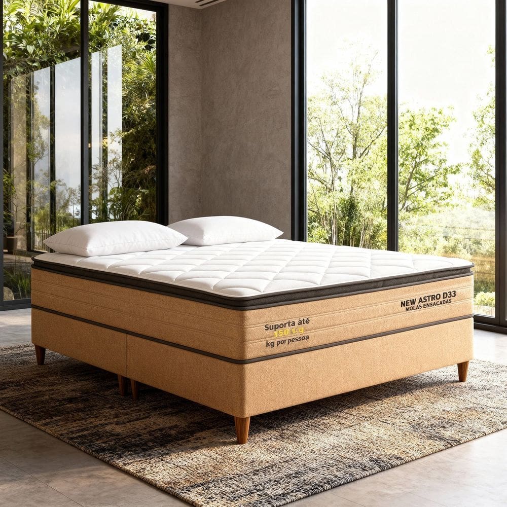 Conjunto Colchão New Astro Pkt 10 Eps Flex com Box Invertido 193x72cm Luxo Laranja/Branco