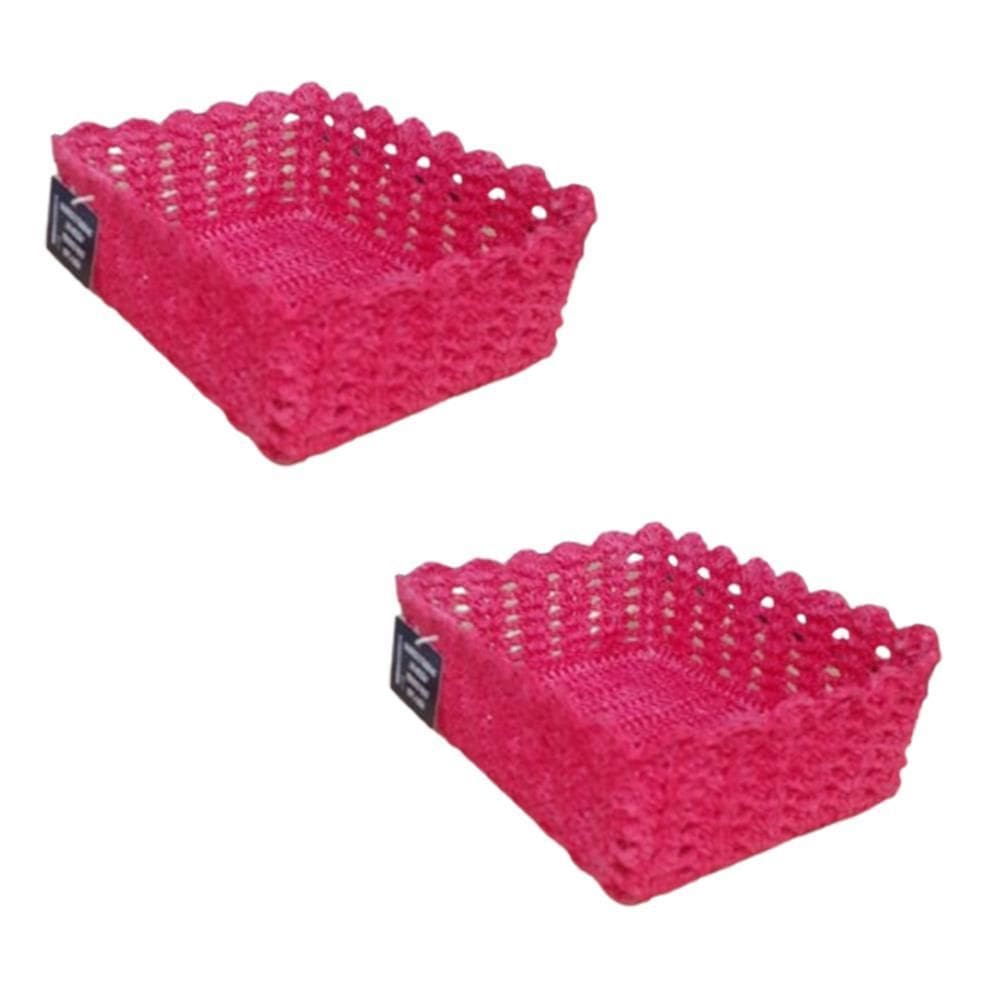 Kit 2 Cestos Organizador De Croche Retangular 26 X 18Cm