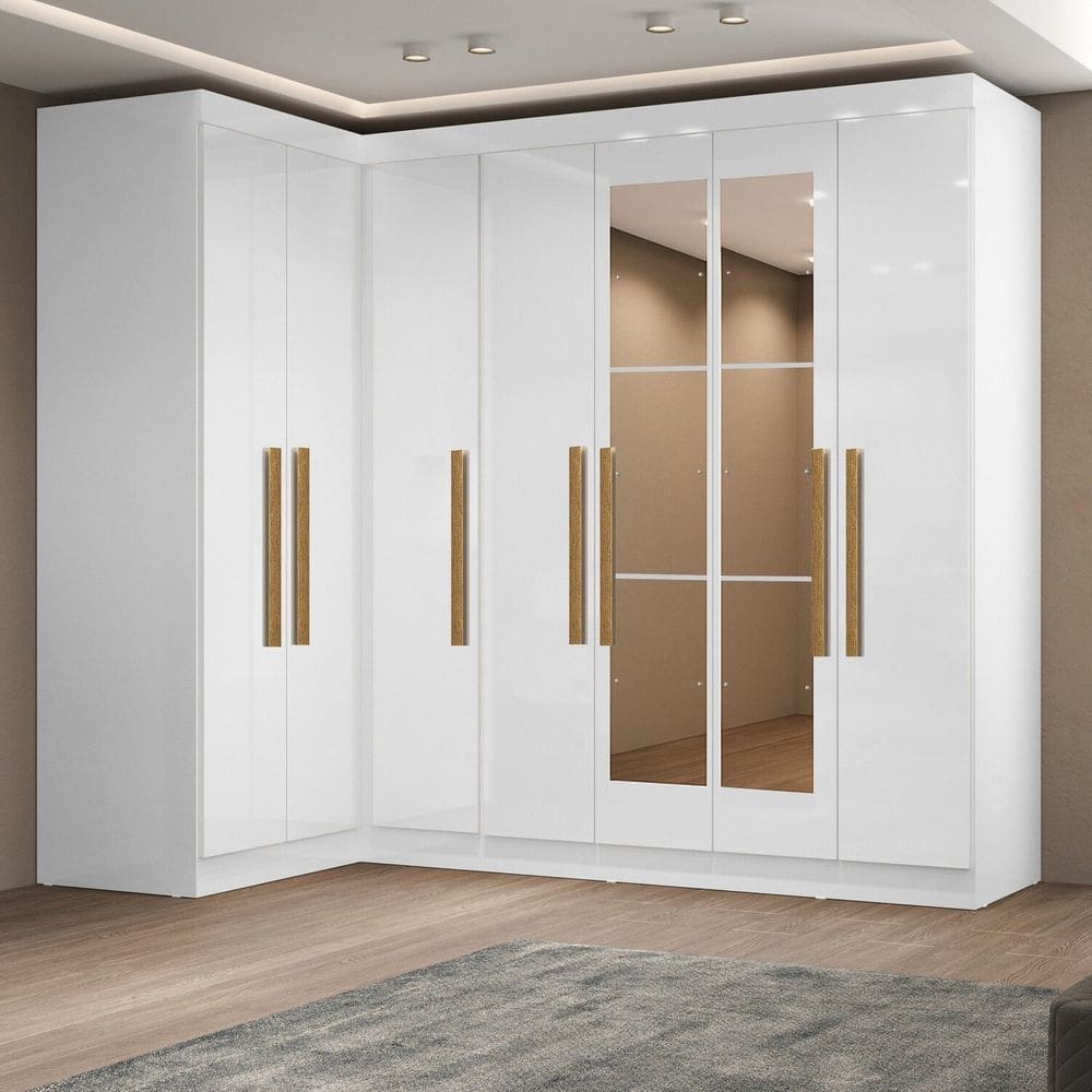 Modulo 2 Canto com Puxador Mdf e Espelho Paris Beanco/Cinza