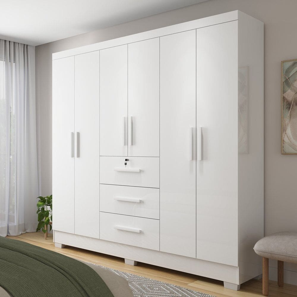 Guarda-roupa 6 Portas 3 Gavetas Amanda Branco