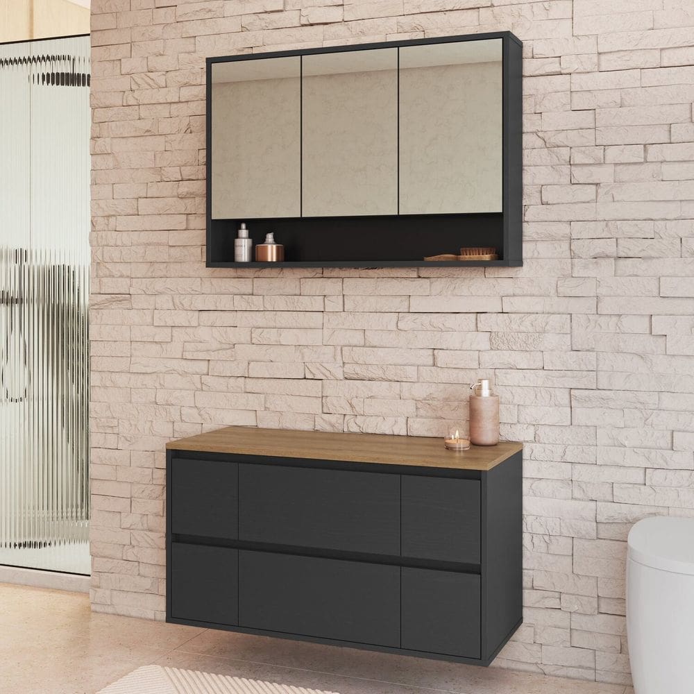 Conjunto para Banheiro Gabinete Suspenso 88,4 com Espelheira Berlin Grafite