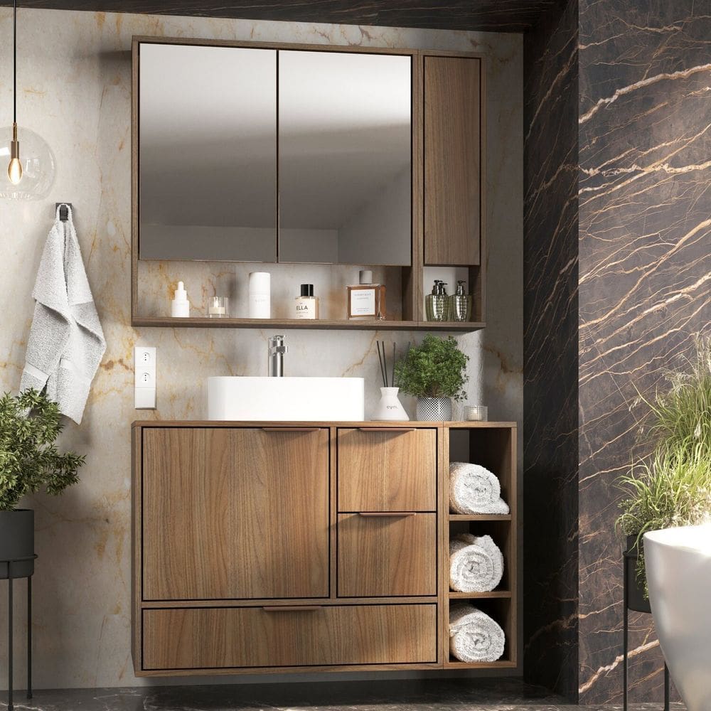Gabinete para Banheiro Modular 802 100cm Prime Yescasa Noce