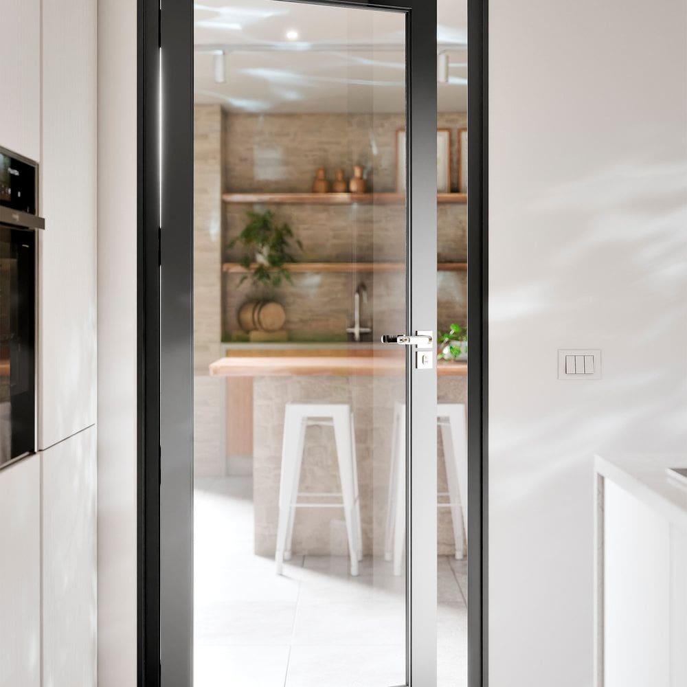 Porta de Alumínio de Giro com Vidro Temperado 215x90cm Lucasa Eccellente Preto