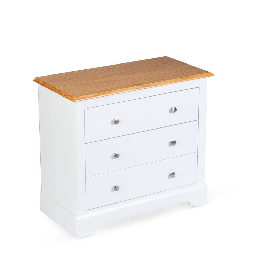 Cômoda para Quarto 3 Gavetas Tampo de Madeira Maciça Louise Mel