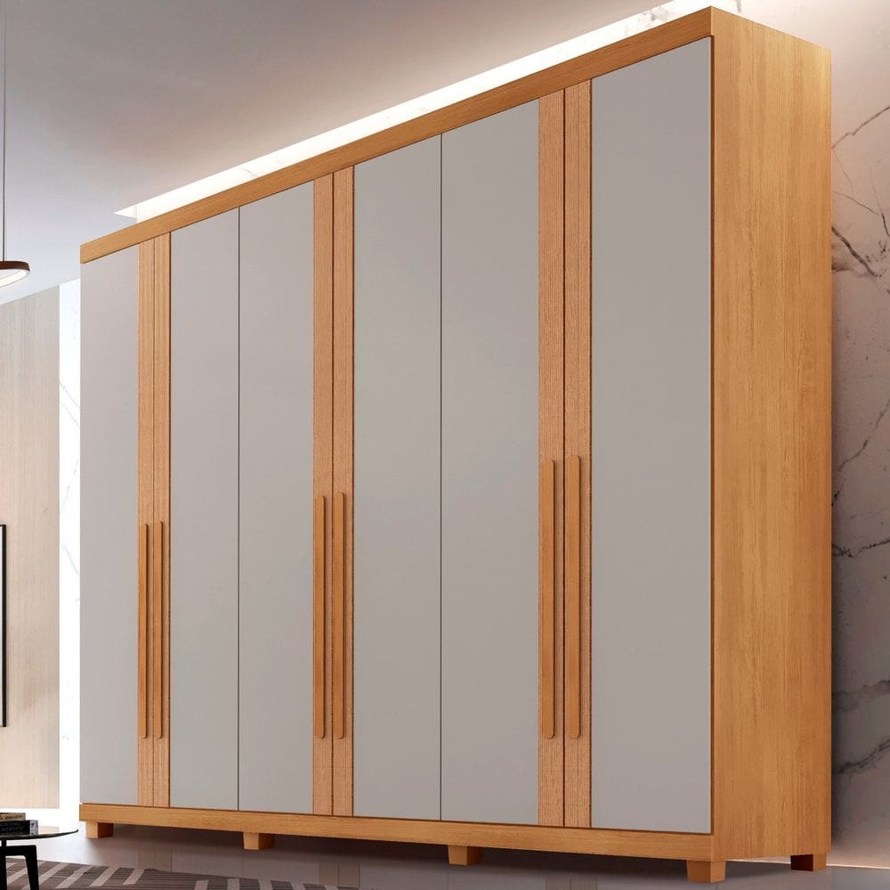 Guarda-roupa 100% Mdf 6 Portas 6 Gavetas com Pés Istambul NATURALLE / OFF WHITE