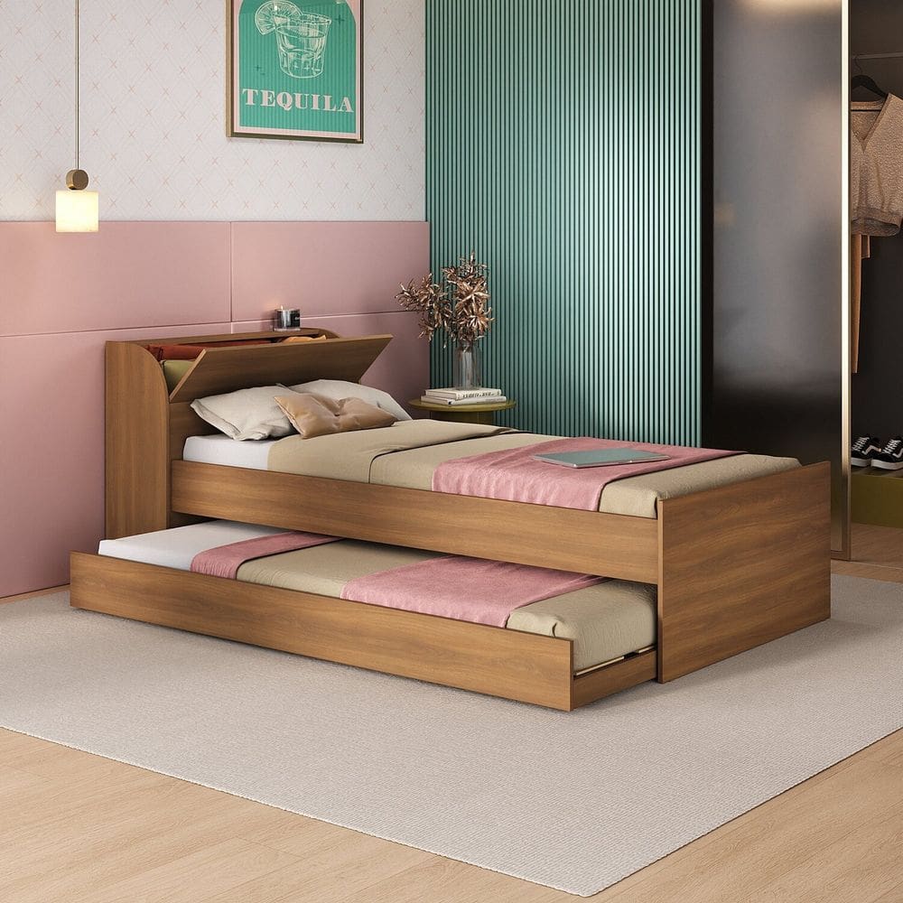 Cama Solteiro com Cama Auxiliar Lumina Espresso Móveis Nogal