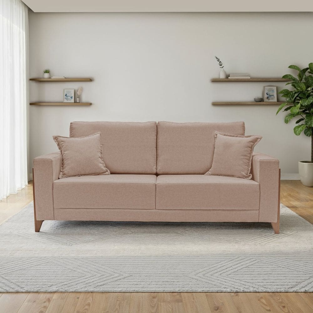 Sofá Fixo 3 Lugares 200cm em Linho Tauros Bege