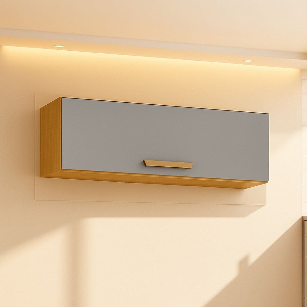 Armário de Cozinha Aéreo Basculante 1 Porta Adele Cinamomo/ Cinza Acetinado