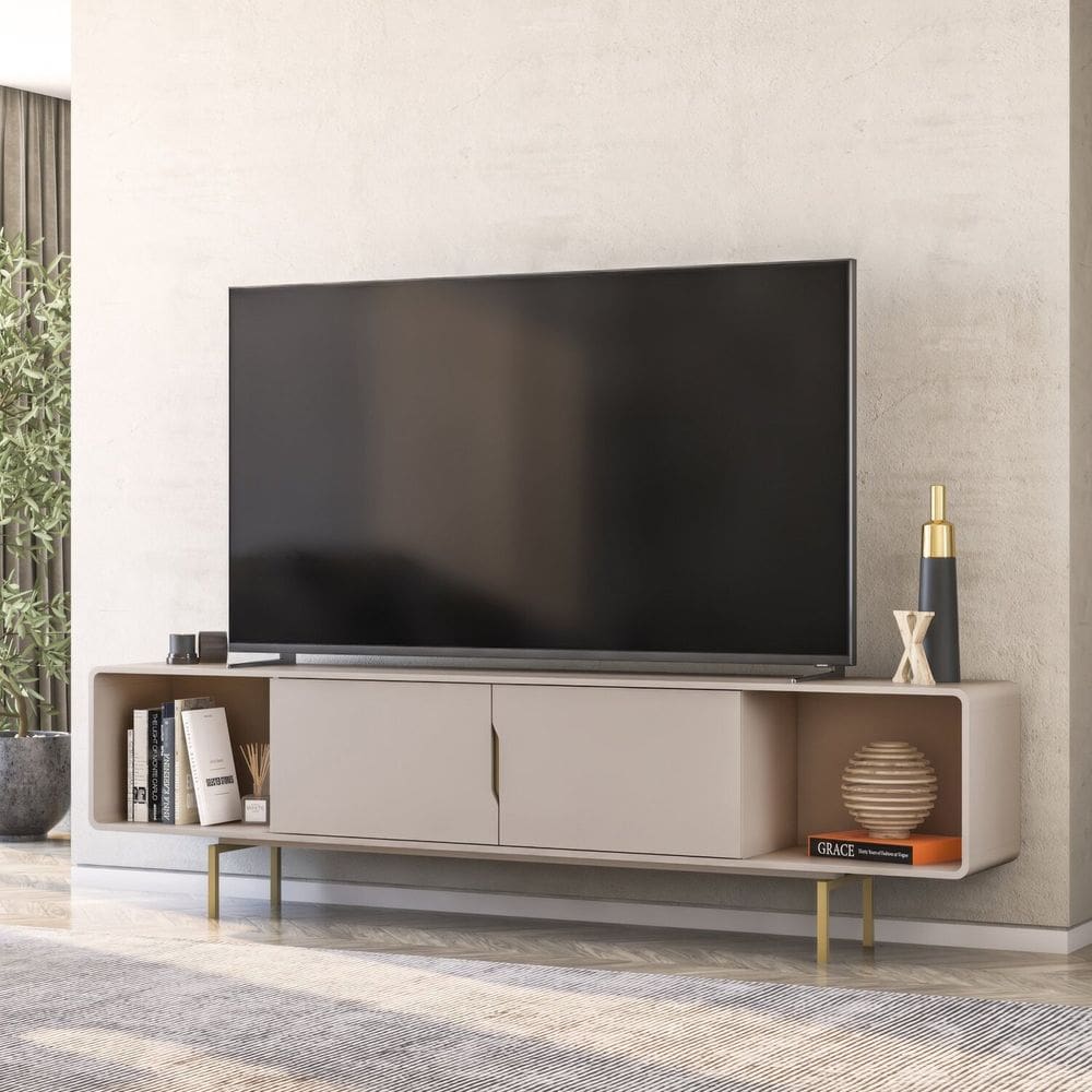 Rack para Tv 85 Polegadas Otto Espresso Móveis Bege Dunas/Dourado