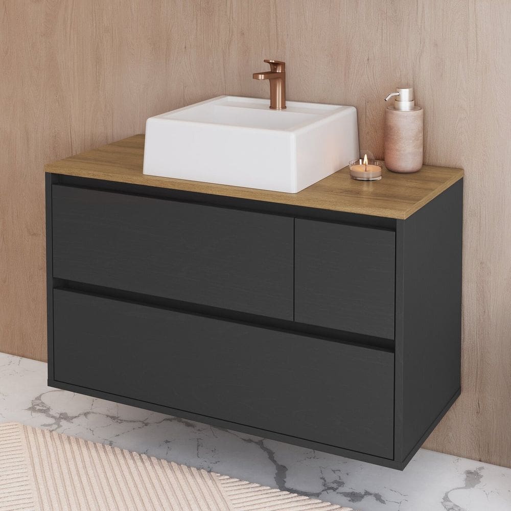Balcão Gabinete de Banheiro Suspenso 80cm 2 Portas e 1 Gaveta com Cuba Belarus Grafite