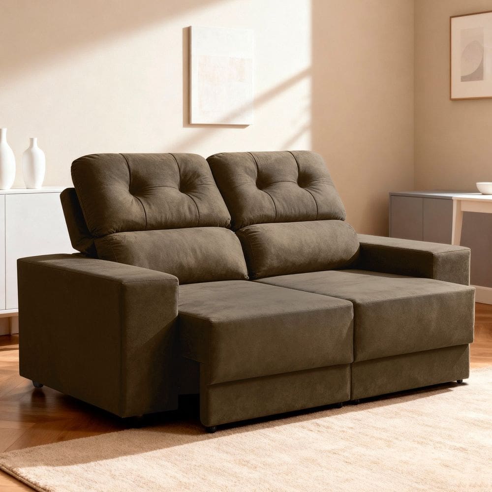 Sofá Retrátil e Reclinável 180cm Veludo Oslo Marrom