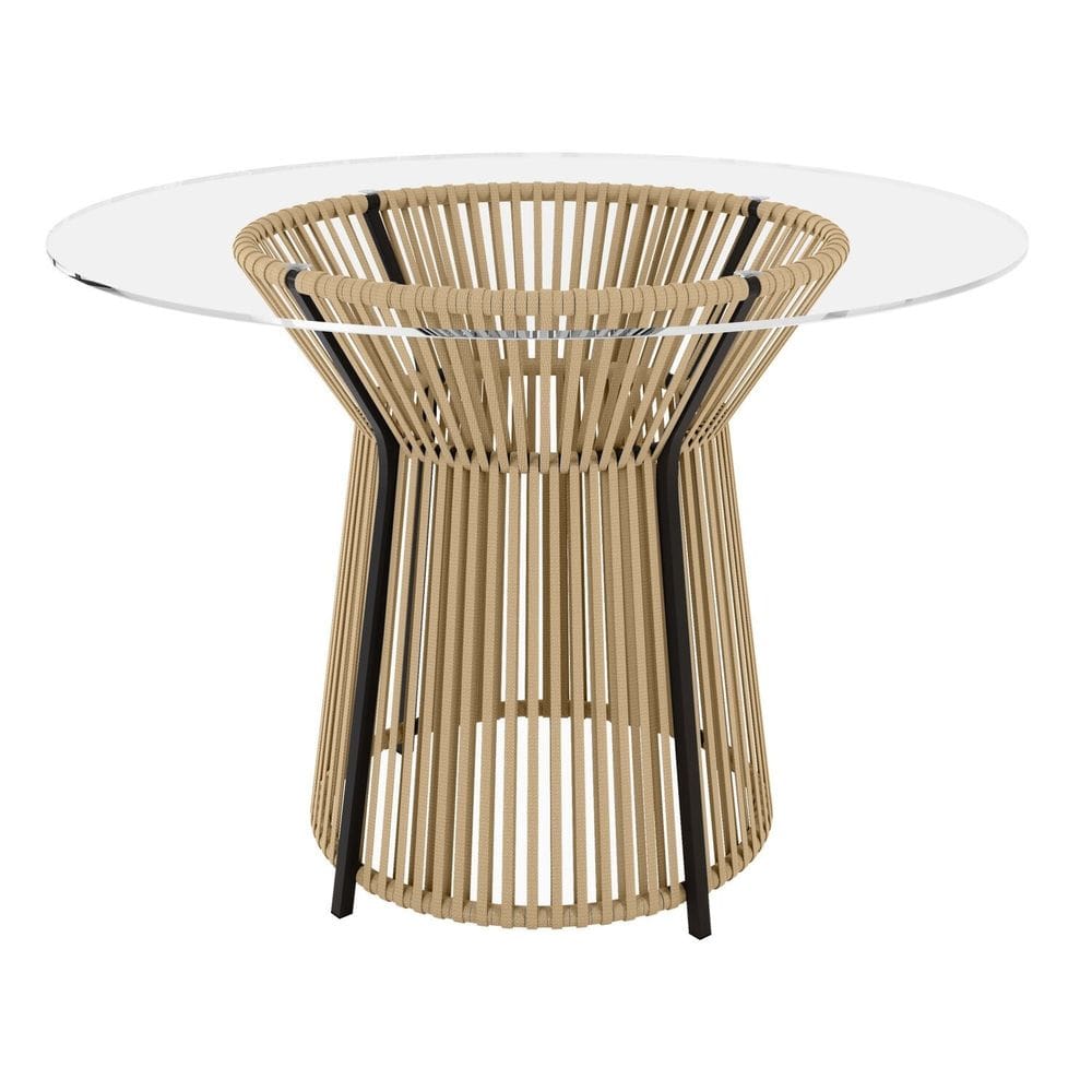 Mesa Redonda com Tampo de Vidro 120cm Valencia Preto/Bege