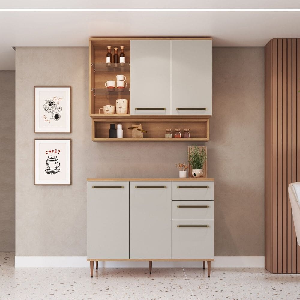Cozinha Compacta 4 Peças com Tampo 1,20m e Nicho Decorativo Isabelle Freijó / Arenas