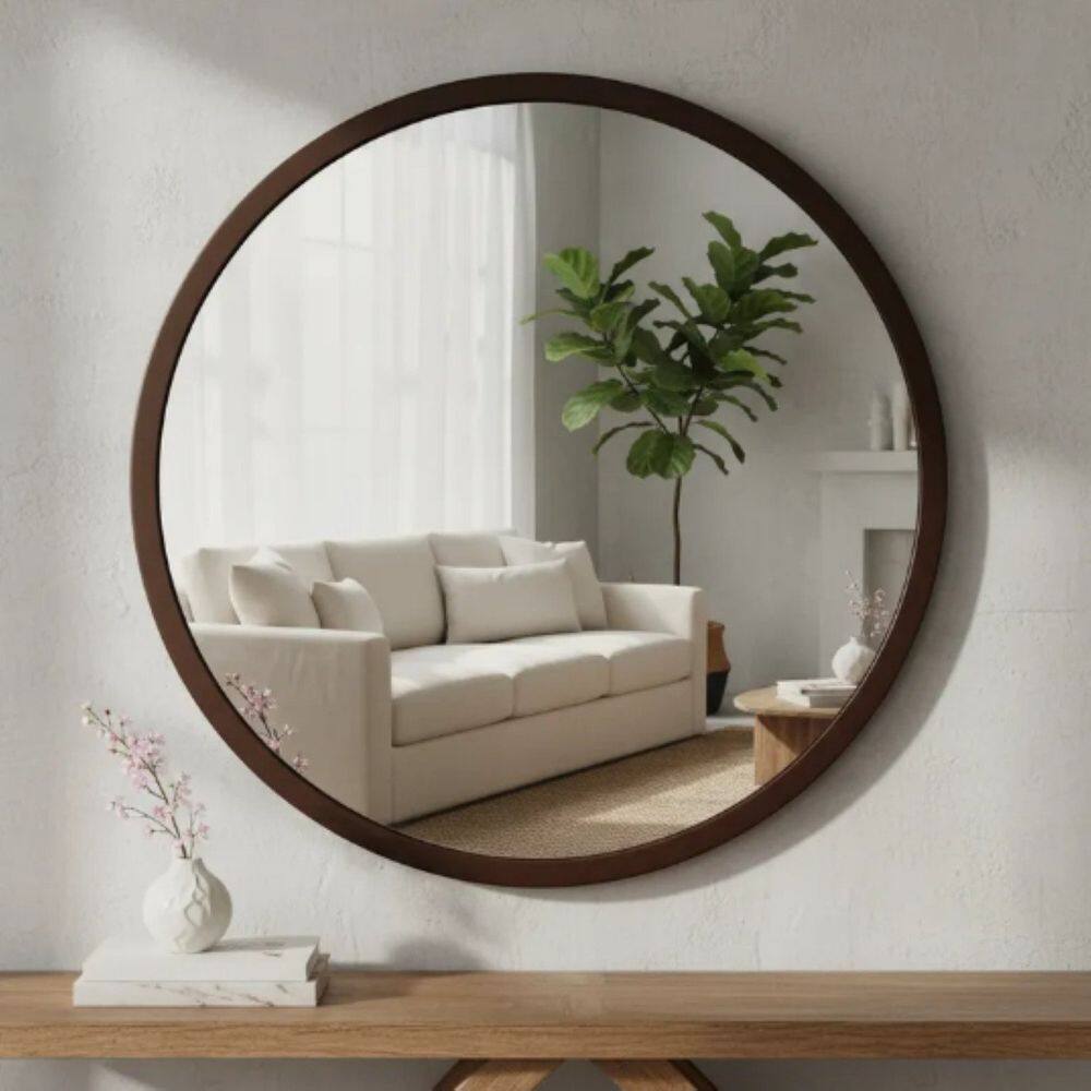 Espelheira Redondo 40cm Moldura Alumínio Basic Marrom