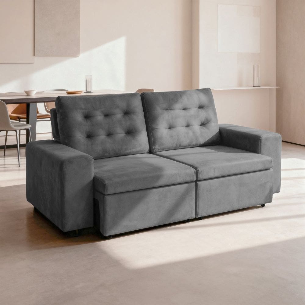 Sofá Retrátil e Reclinável Molas 206cm Veludo Marrocos Cinza