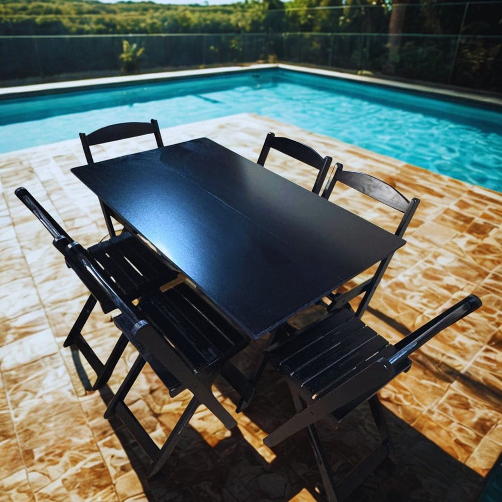 Jogo de Mesa Dobrável 120cm X 70cm com 6 Cadeiras Preto