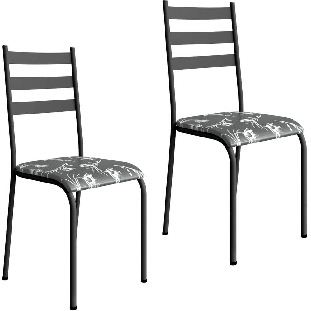 Kit 2 Cadeiras para Cozinha e Sala de Jantar 541.sli Preto/Preto Floral