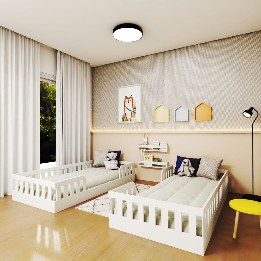 Conjunto com 2 Camas Infantil Montessoriana Solteiro Cori Yescasa Branco