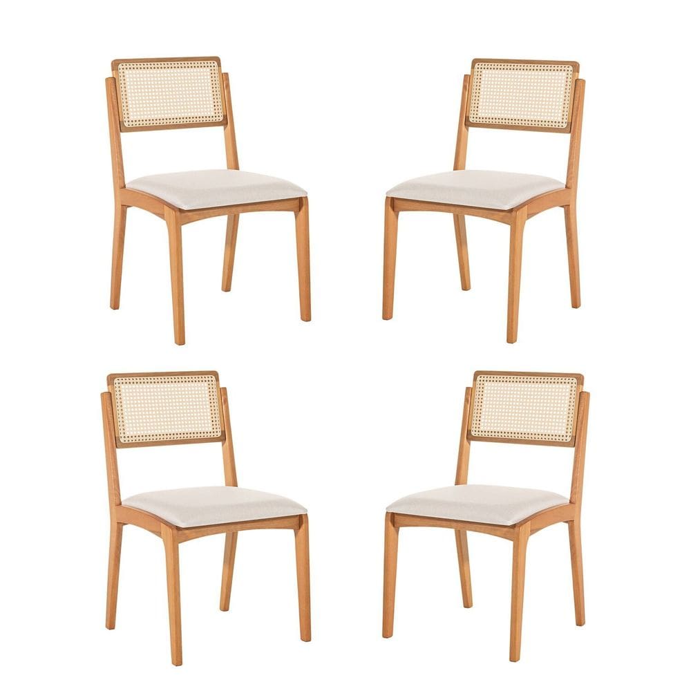 Kit 4 Cadeiras com Encosto Tela Assento Estofado Verona Cru/Verniz Mel