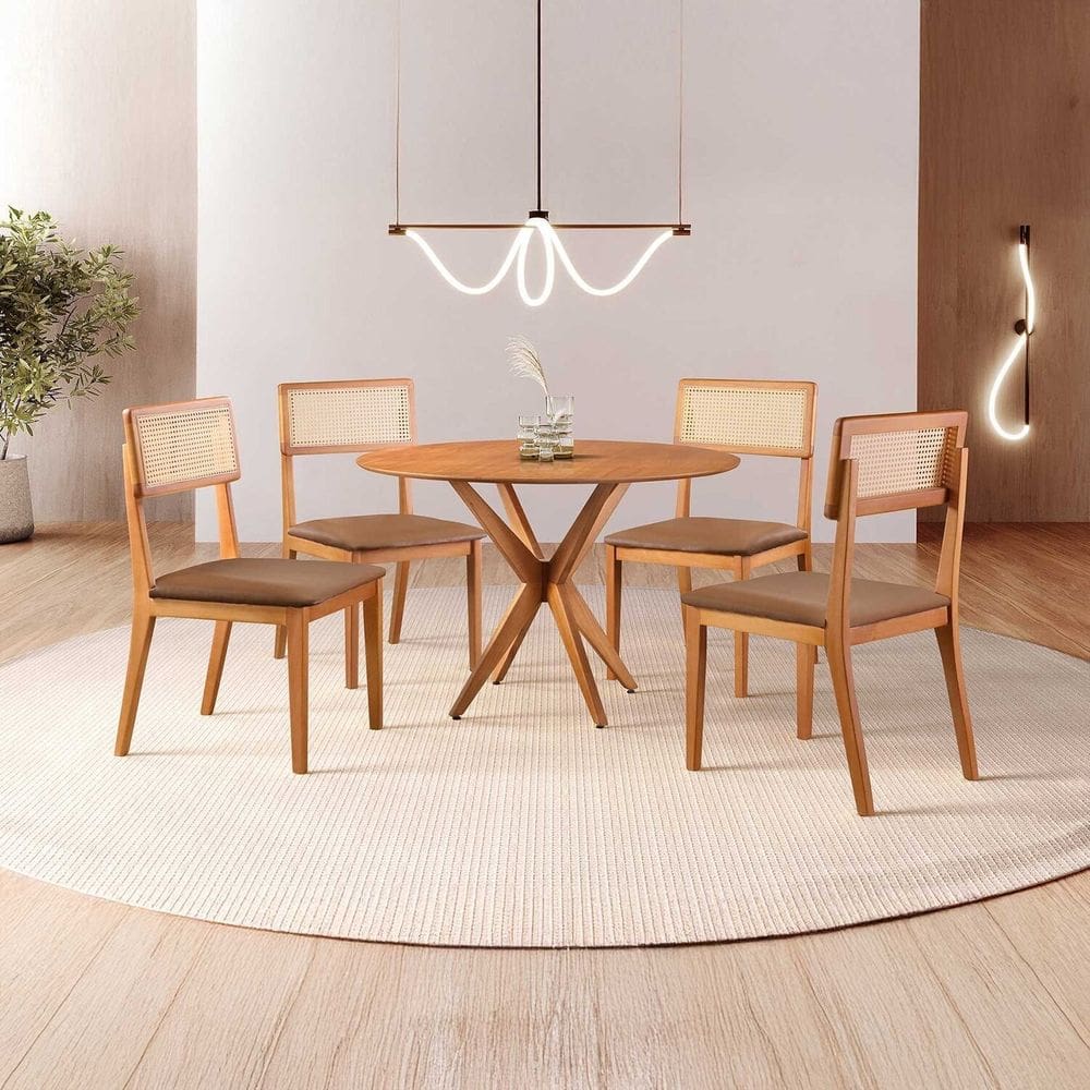 Conjunto de Sala de Jantar Mesa 108cm com 4 Cadeiras Ava Marrom/Freijó