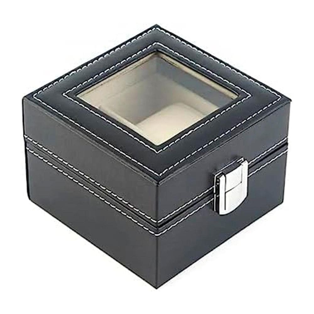 Estojo 2 Relógios Vidro Preto Interno Aveludado Gelo Caixa