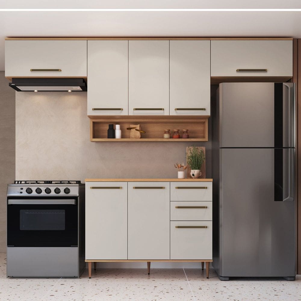 Cozinha Modulada 6 Peças com Tampo 120cm 8 Portas 2 Gavetas com Nicho Decorativo Isabelle Freijó / Arenas