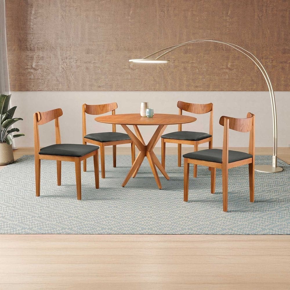 Conjunto de Sala de Jantar Mesa 108 Cm com 4 Cadeiras Aurora Preto/Marrom